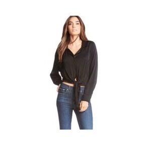 Fifteen Twenty Womens Black Tie Front Puff Sleeve Button Down Blouse 1F21547 S